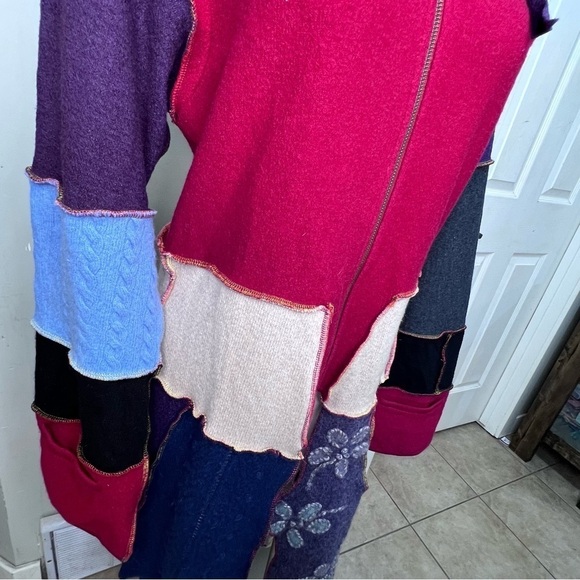 Vintage Woolrich Patchwork Duster Sweater Jacket Asymmetrical Hem Large - Picture 7 of 16